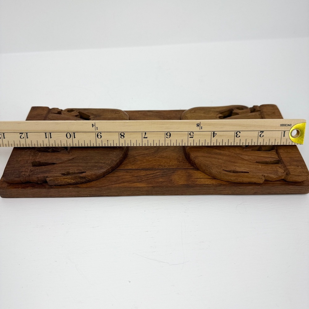 Hand Carved Wooden Elephant Sliding Bookrack Adjustable Folding Book Ends Brown - Picture 10 of 10